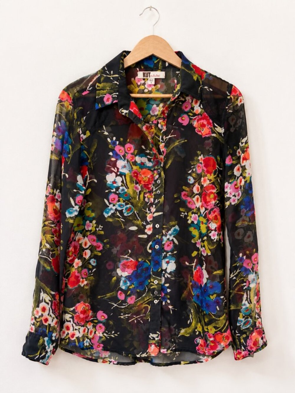 KUT from the Kloth Sheer Floral Button-Front Blouse Size S‎ Cover up Lightweight